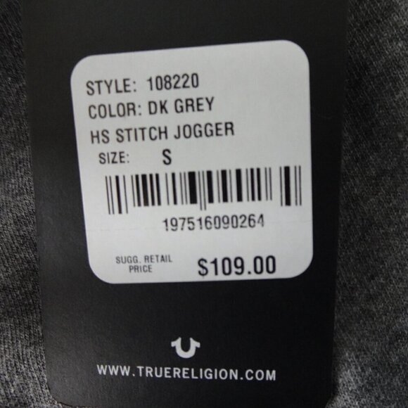 True Religion Joggers Men's Size S Gray Logo Sweatpants Lounge Wear - Picture 10 of 11